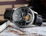 Perfect Replica Jaeger Lecoultre Master Ultra Thin Moonphase Black Tourbillon Dial 43mm Watch